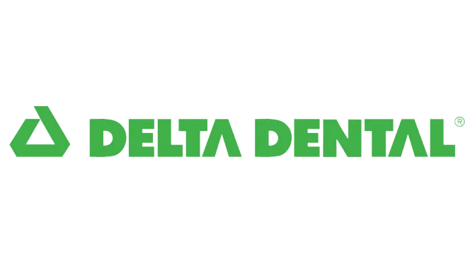 a delta dental logo is displayed on a black background