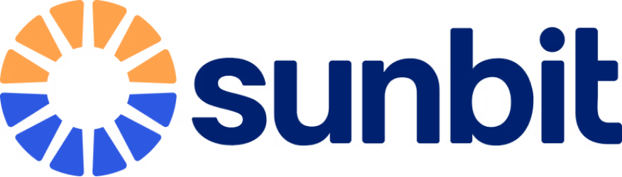 a blue and orange logo for sunbit on a black background